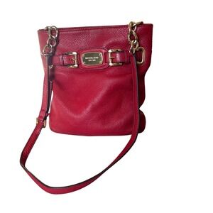 Michael Kors Hamilton Red Leather Chain Shoulder Crossbody Bag Gold Buckle